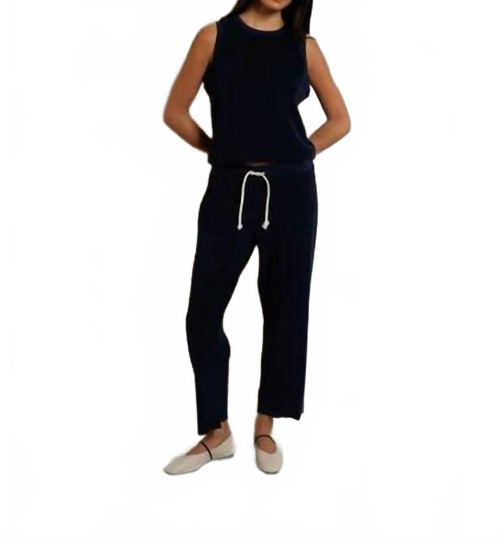 NEW PERFECTWHITETEE esther loop terry high neck crop tank top in navy